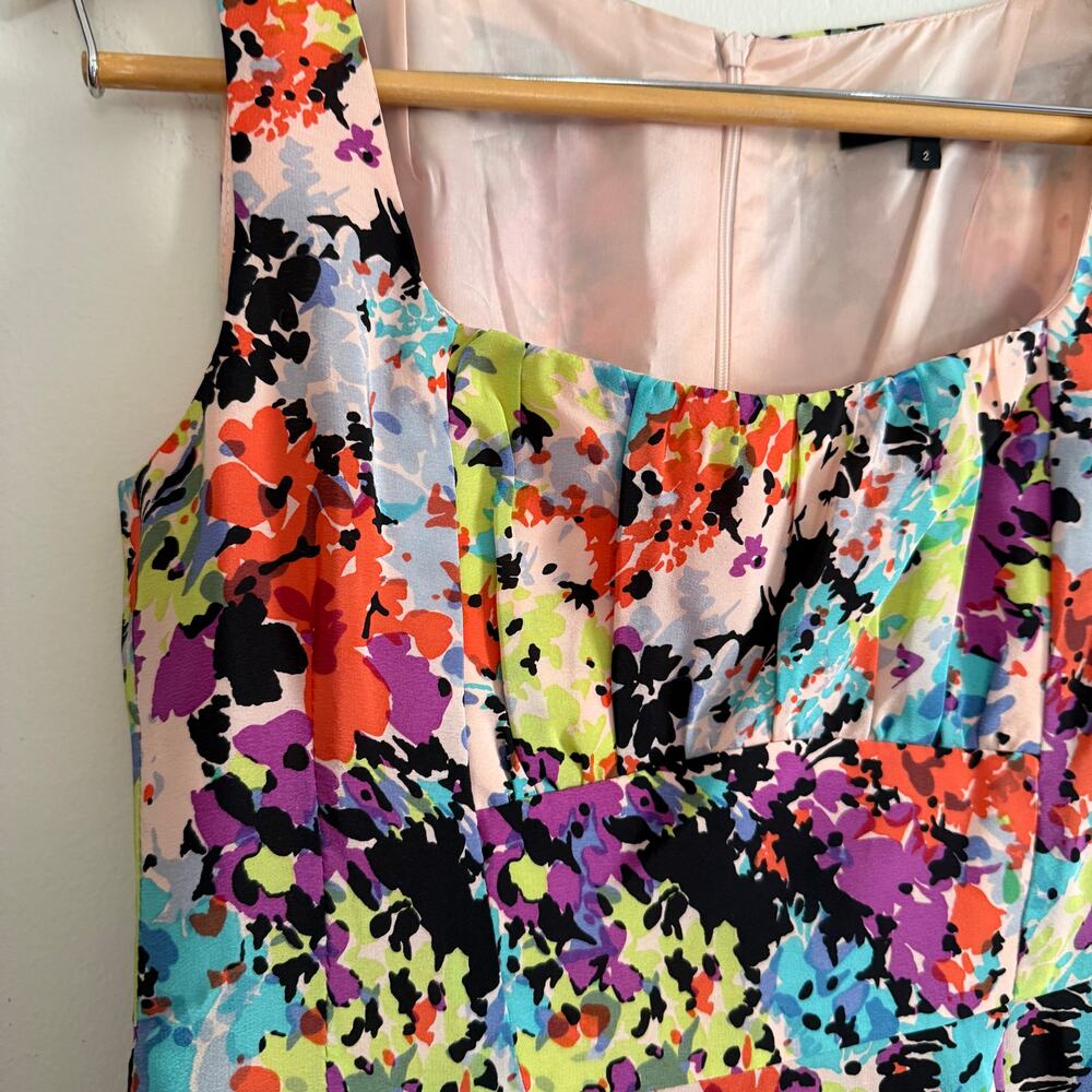 NANETTE LEPORE | Silk Psychedelic Floral Square Neck Cocktail Dress Size 2 - Picture 5 of 12